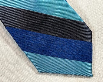 Vintage Ben Sherman Silk Polyester Viscose Necktie Regimental Stripe Navy Blue Light Blue & Black Men’s Narrow Tie