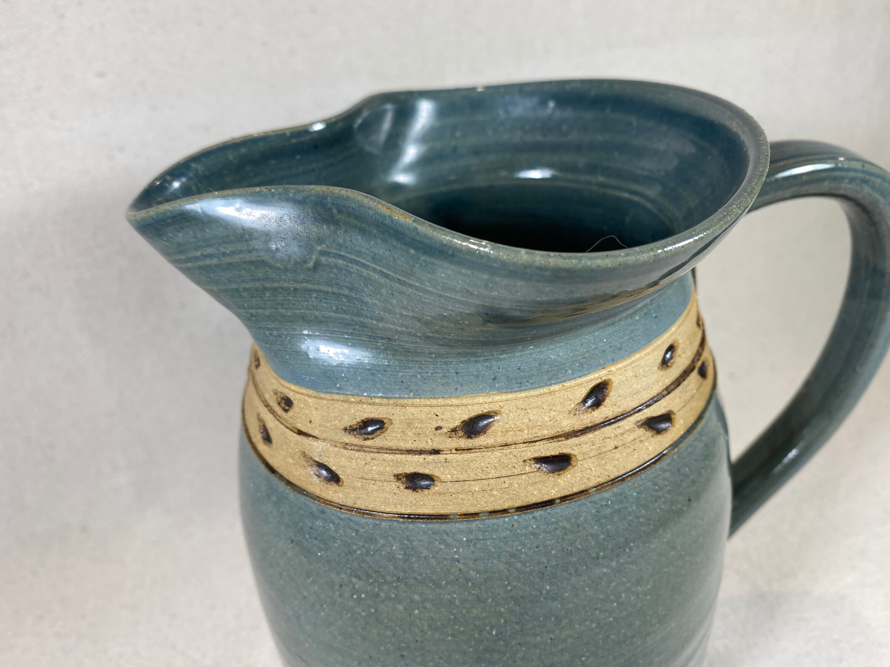 Jennifer Kemper Signed Studio Pottery Stoneware Pitcher Green Hand ...