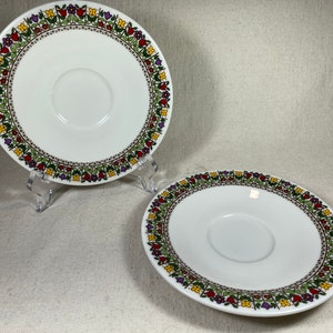 Pair of Royal Doulton Fireglow 6” Saucers Floral Flower Pattern #TC1080 Plates Made in England Farmhouse Dinnerware