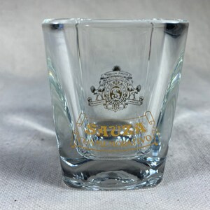 Vintage Sauza Conmemorativo Tequila Square Shot Glass Gold Crest Home Bar