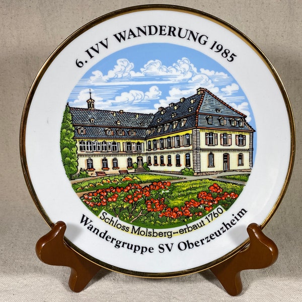 Vintage Schloss Molsberg Castle Westerwald Rhineland Germany Oberzeuzheim Wandergruppe Collectible Porcelain Plate Gold Band Porzellan 1985