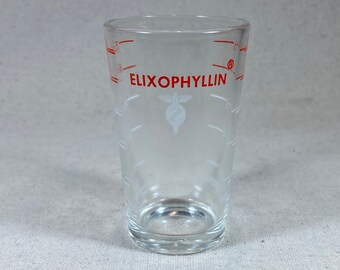 Vintage Hazel-Atlas Pharmacy Measuring Glass Elixophyllin Medication Dental Medical Shot Glass 75cc 5 TBSP