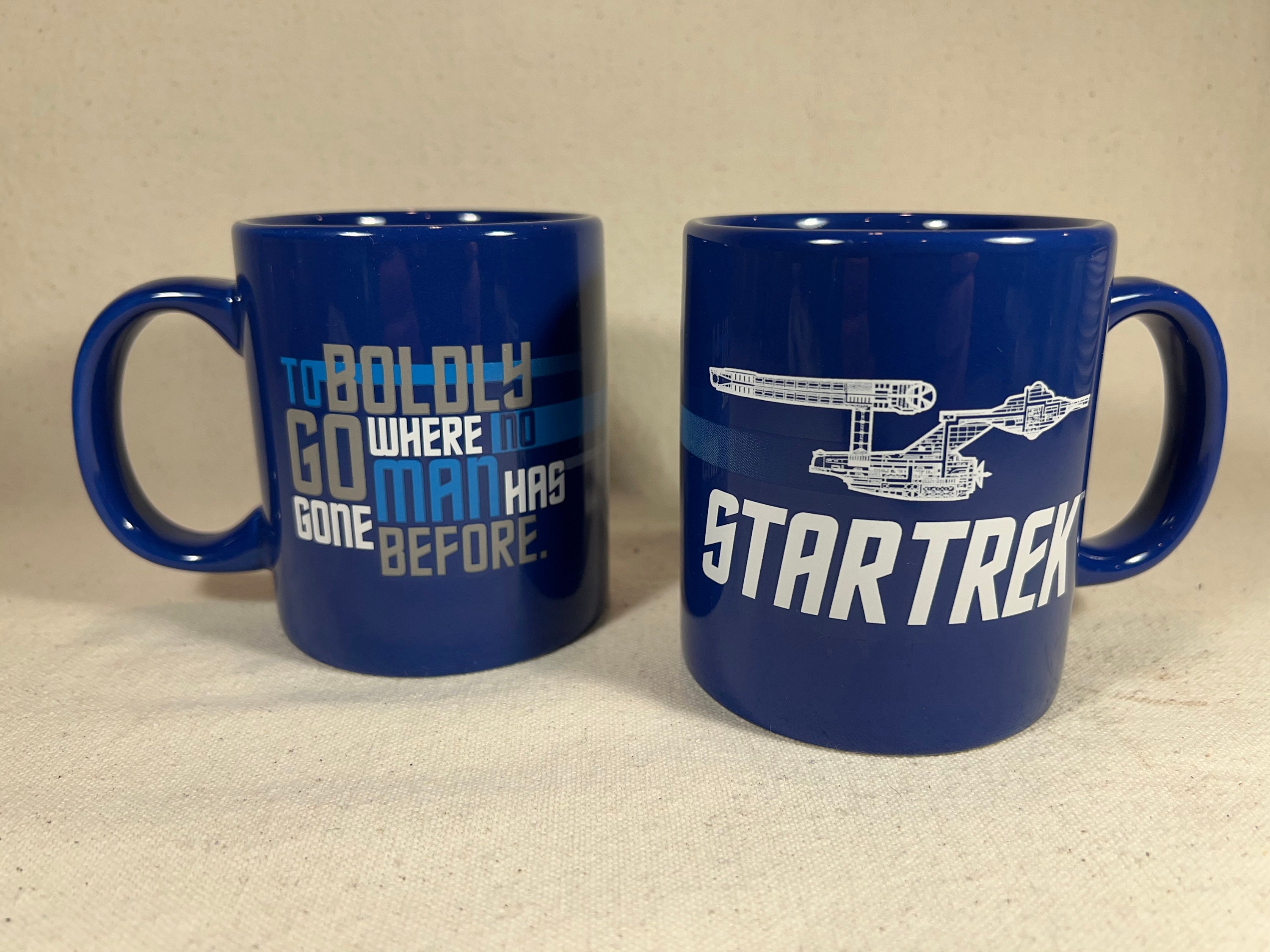 Pair of Star Trek Coffee Mugs to Boldly Go Where No Man Has Gone Before CBS  TV Studios Original Series Discontinued Design USS Enterprise 