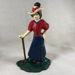 Vintage Woman Golfer Cast Iron Bookend Statue Victorian Edwardian | Female Sports Golf LPGA | Hand-Painted