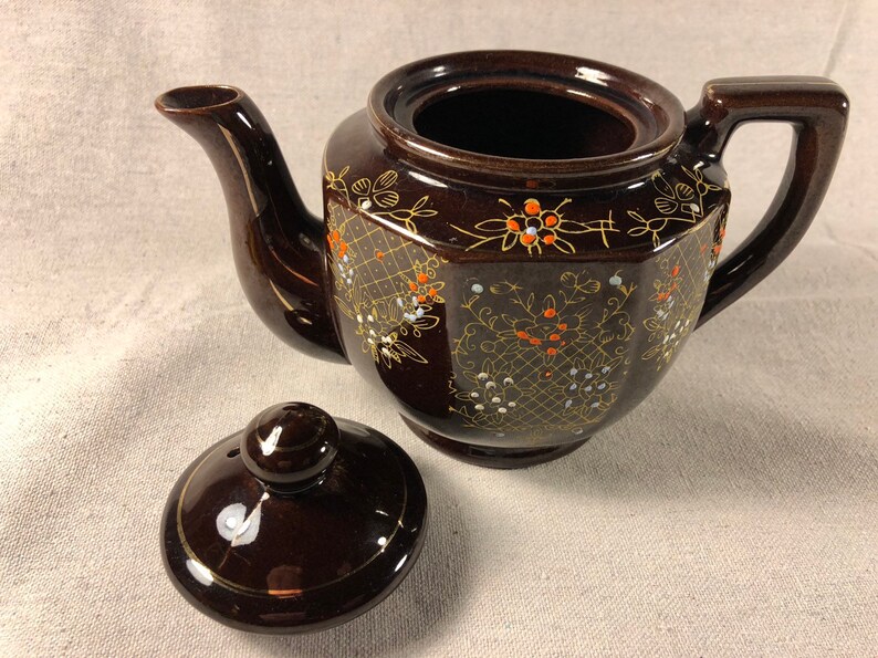 Vintage Brown Betty Moriage Teapot Redware Japan Etsy