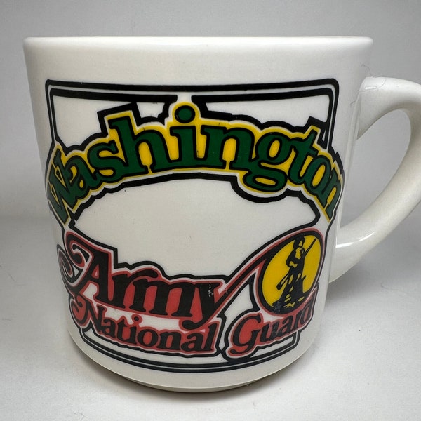 Vintage Washington State Army National Guard Coffee Mug | Two-Sided with Guard Logo and State Seal | 1980s Militaria