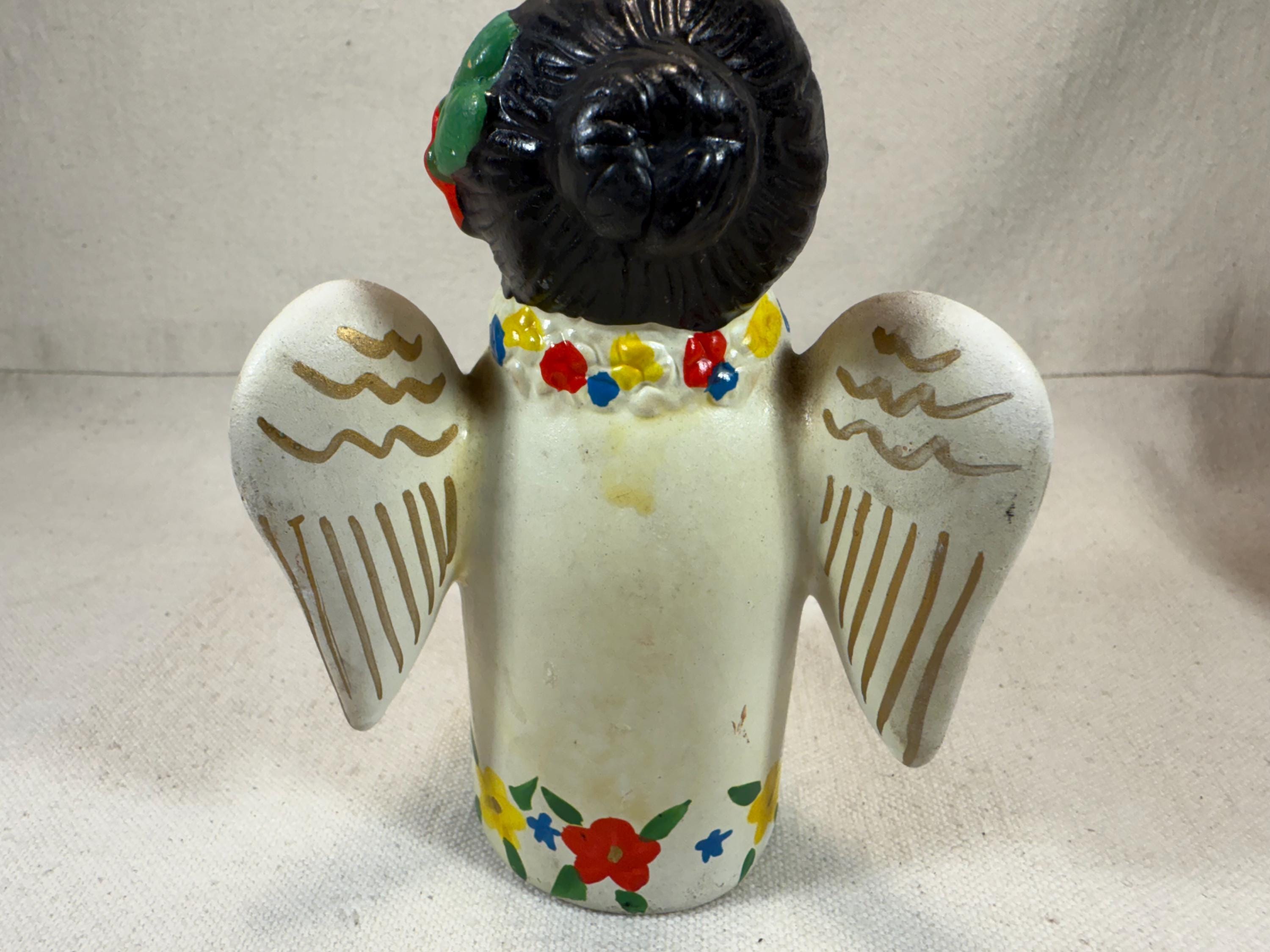 Vintage Mexican Handpainted Clay Angel 5” Figurine | Christian