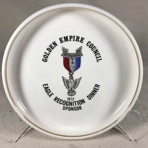 Vintage Boy Scouts of America Plate Dish Golden Empire Council California Eagle Scout Scouting Recognition Dinner 1972 Gold Rim