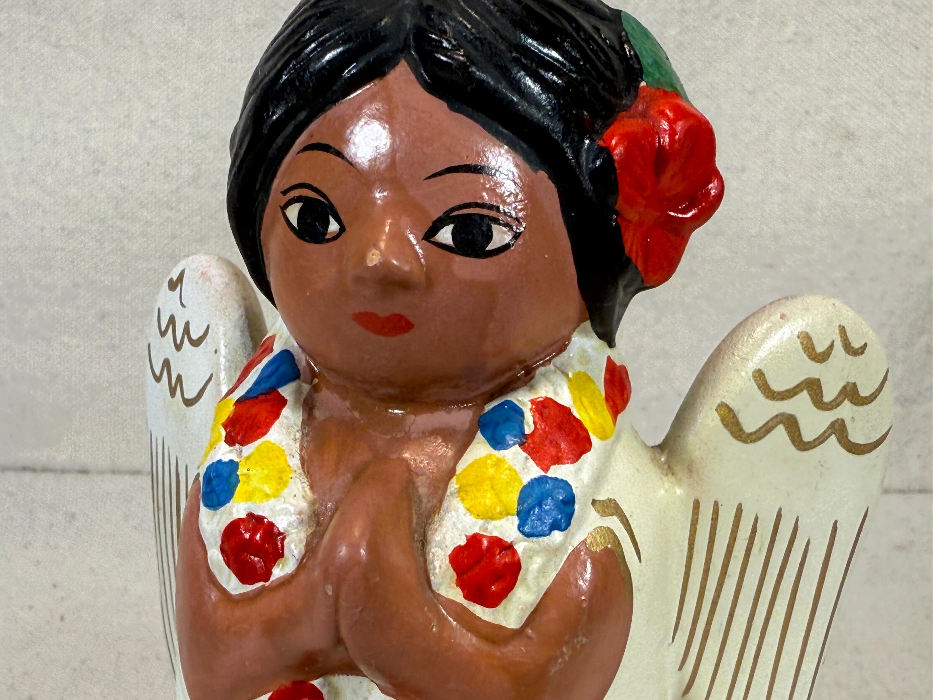 Vintage Mexican Handpainted Clay Angel 5” Figurine | Christian