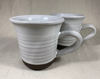 Pair of Crate and Barrel Tapered Earthenware Coffee Tea Mugs Hand-Glazed