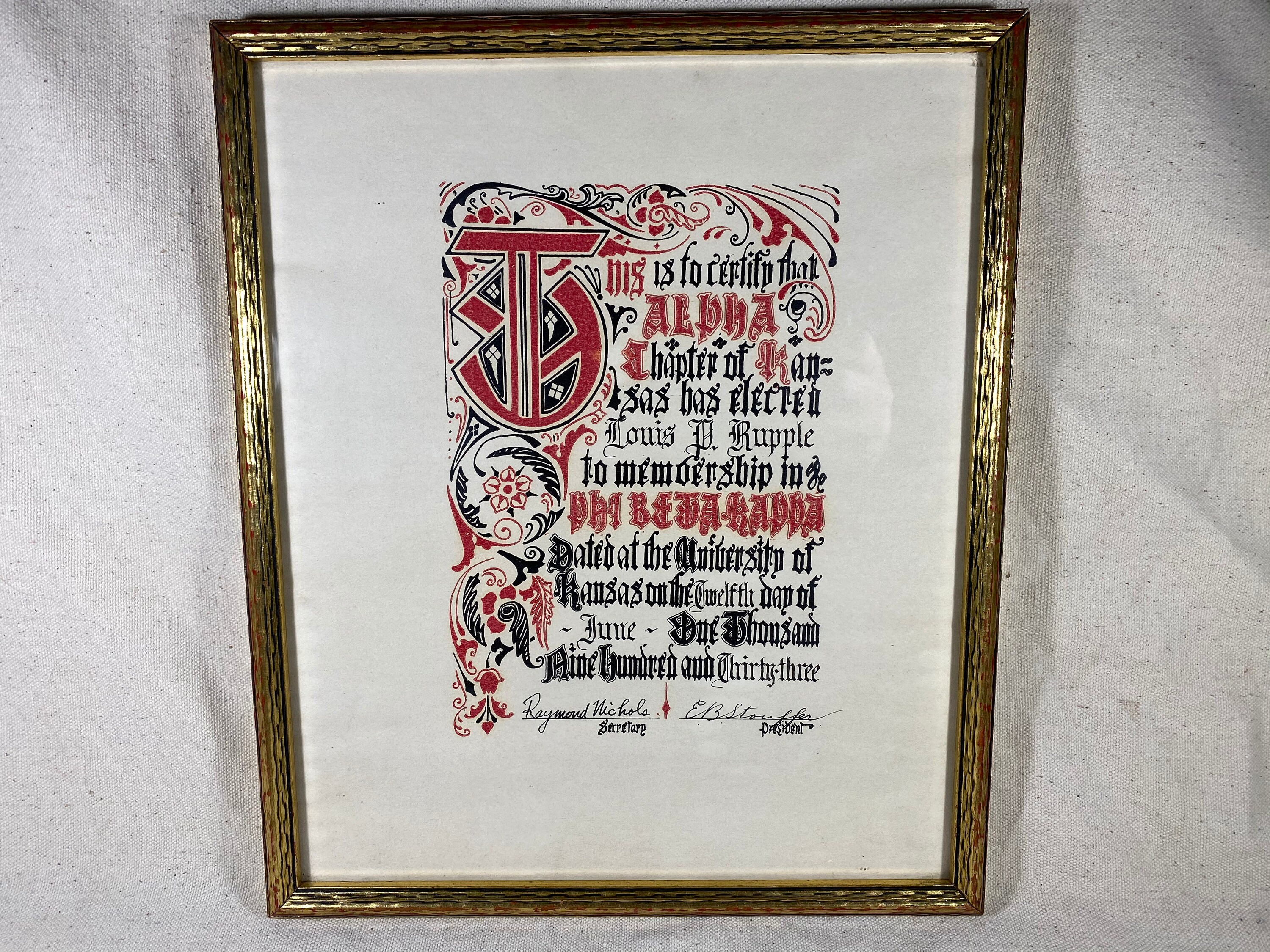 Vintage Phi Beta Kappa Certificate Alpha Chapter University of Etsy Vintage Phi Beta Kappa Certificate Alpha Chapter University of Etsy