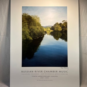 Vintage Russian River Chamber Music Poster 10th Anniversary Hand-Signed by “River Song” Artist Jean Moody Healdsburg California