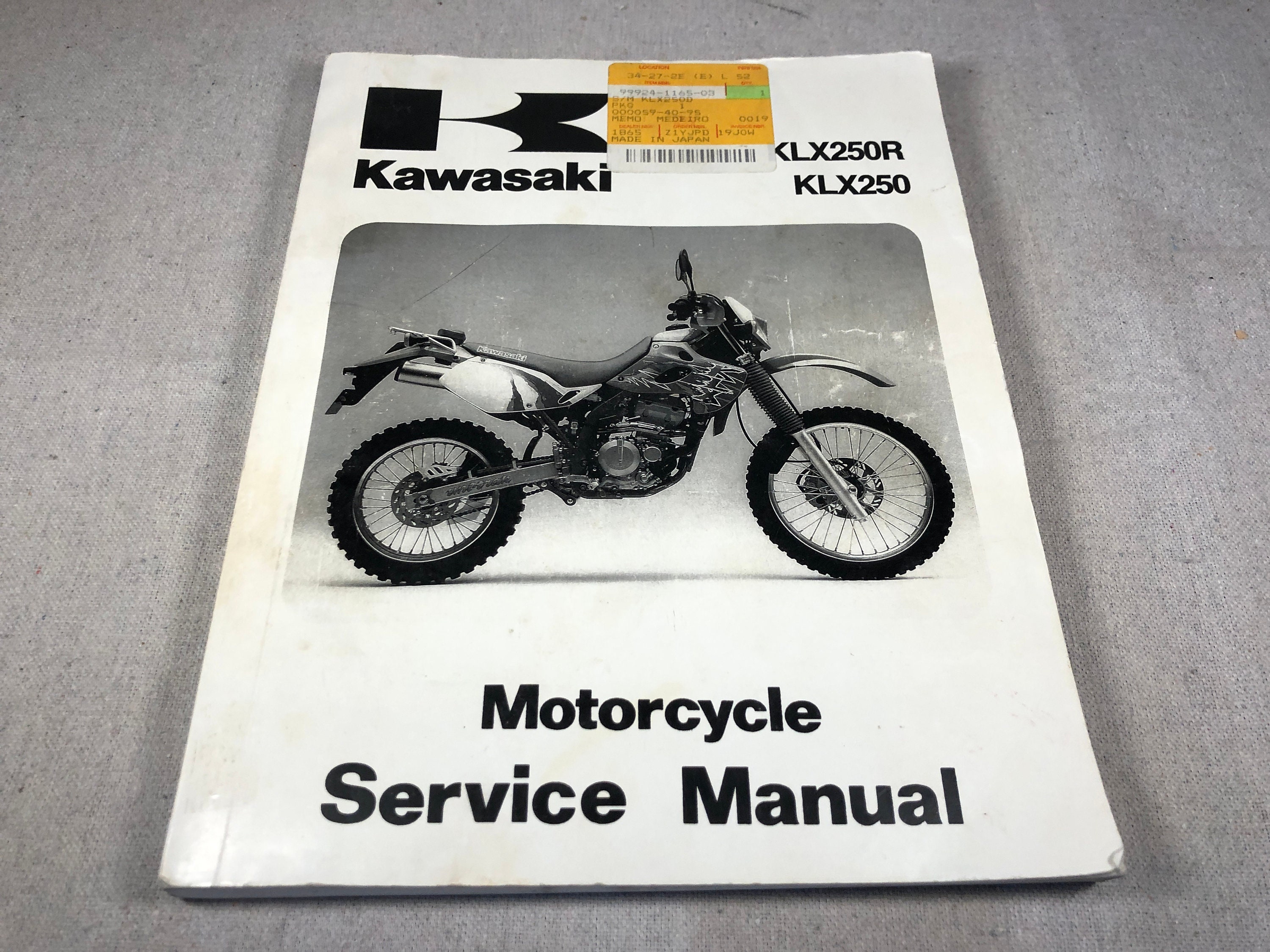 Kawasaki KLX 250R Service Manual 1993-1996 KLX 250 Vintage Etsy