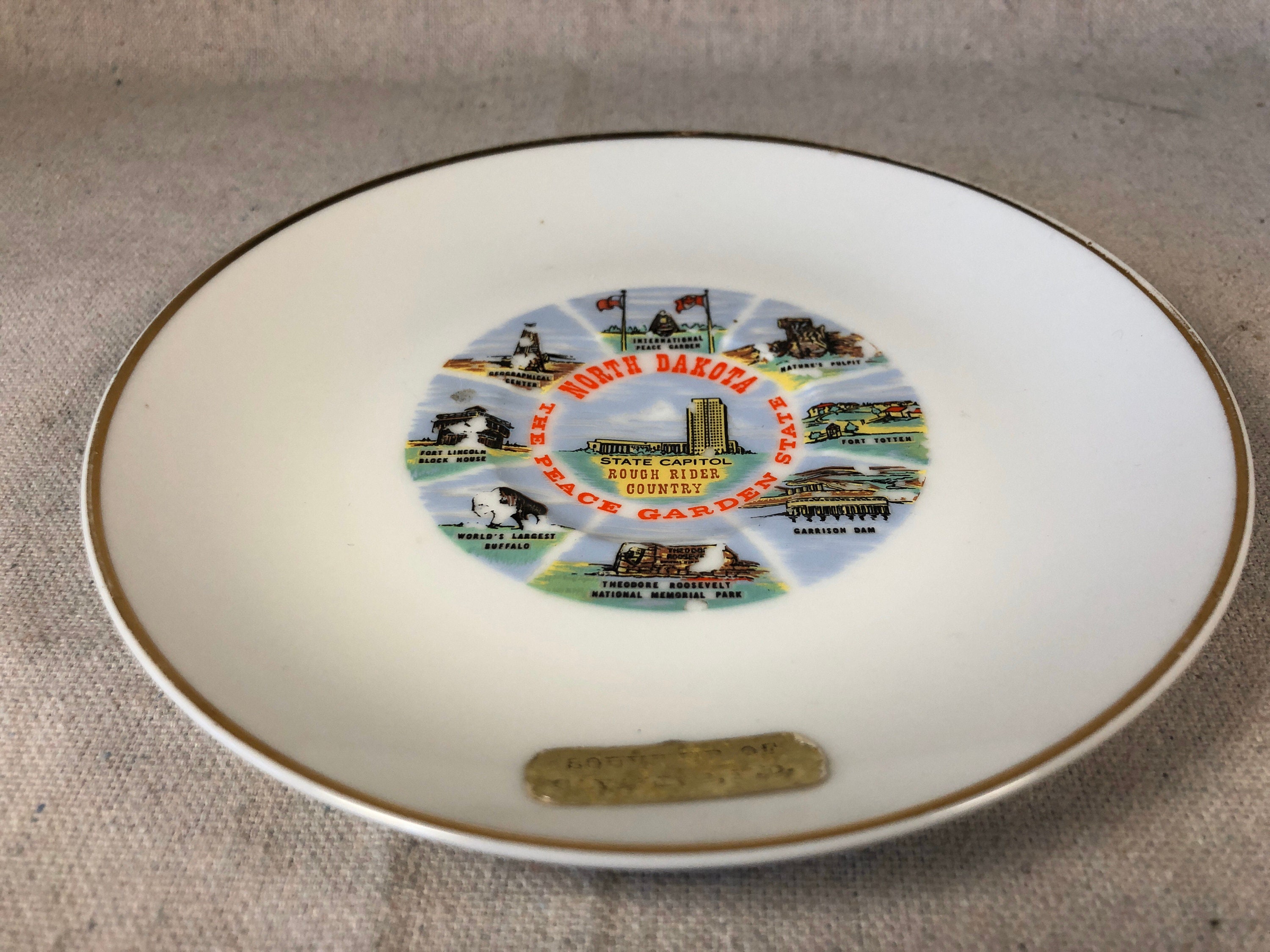 Vintage North Dakota Souvenir Plate Peace Garden State - Etsy