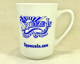 Squeeze In Truckee Reno Restaurant Coffee Mug Blue on White