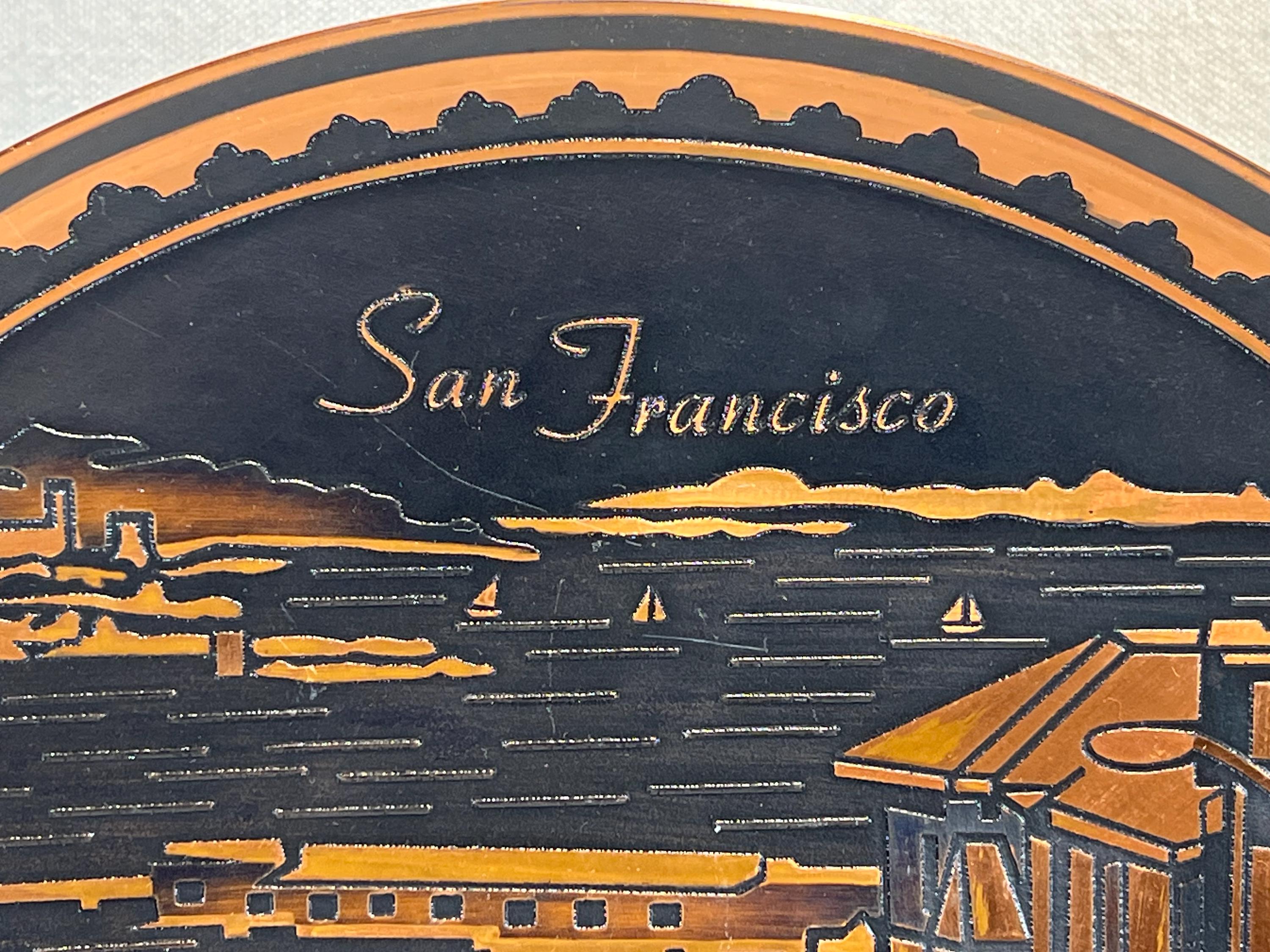 Vintage San Francisco Cable Car Etched Copper Souvenir Display