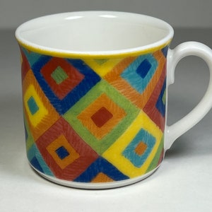 Villeroy & Boch Multicolor Diagonal Squares Porcelain Demitasse Espresso Cup Diamond Pattern Made in Luxembourg