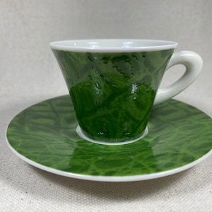 Francis Francis Poi Ti Spiego Textured Reptilia “Alligator Vulgaris” Espresso Cup & Saucer Green and White Made in Germany by Zeitler