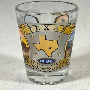 Vintage Texas Lone Star State Souvenir Schnapsglas Gold Orange Schwarz Made in USA