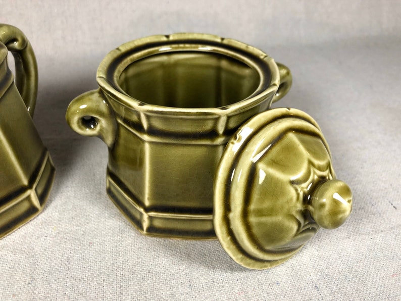 Mid-Century Japanese Ceramic Green Crackle Glaze Vintage Stone Craft by Royal Sealy Creamer /& Sugar Set Japan