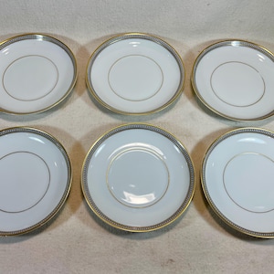 Vintage Heinrich & Co Selb Bavaria HC9 Pattern | SET of 6 | Saucers Dessert Bowls Black Circles Between Gold Bands5 7/8” | Made in Germany