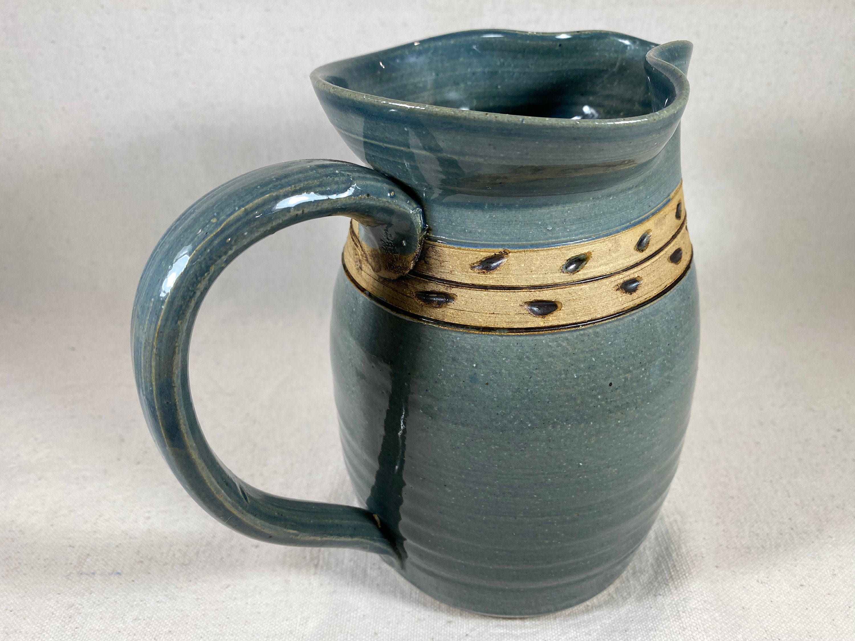Jennifer Kemper Signed Studio Pottery Stoneware Pitcher Green Hand ...