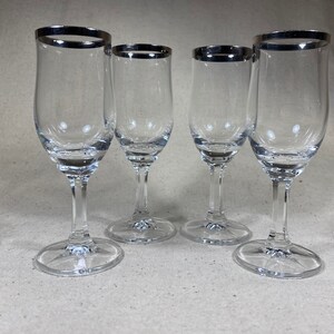 Vintage Johann Haviland Platinum Band Cordial Glasses Bavaria Germany | SET of 4 | Mid-Century Retro Aperitif Sherry Liqueur Silver Striped
