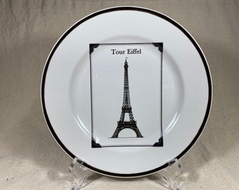 Paris Eiffel Tower Postcard Decorative Plate France Gold Accents Tour Eiffel Rosanna Made in Italy