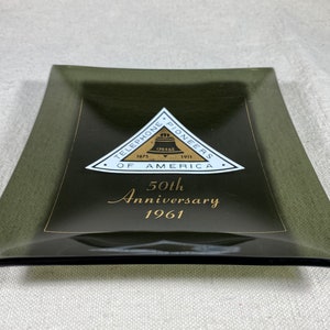 Vintage Telephone Pioneers of America 50th Anniversary 1961 Souvenir Smoke Glass Tray Ashtray Coin Dish Gold Lettering