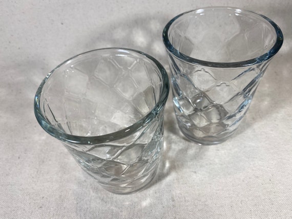 Pair of Libbey Crisa Drinking Glasses Tumbler Clear Thick Heavy Diamond  Pattern Lowball Old Fashioned Rocks Glasses Retro Barware 