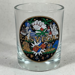 Vintage Las Vegas Nevada Souvenir Shot Glass Jogando Cartas Casino Sphinx Dice Strip