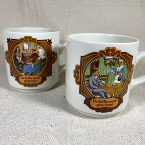 Pair of Villeroy & Boch Septfontaines Porcelain Mugs Dutch Coffee Drinkers Luxembourg