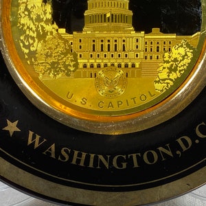 Vintage Washington DC Souvenir Plate Capitol Building Chokin Style Gold Inlay on Black