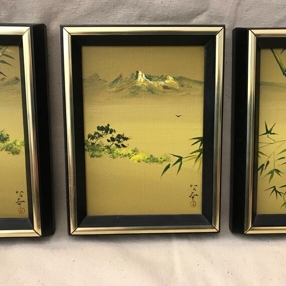 Vintage Original Japanese Oil Paintings Triptych 3 Pieces | Etsy
