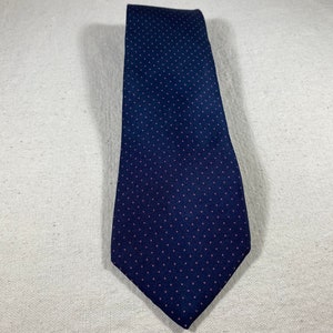 Vintage Bert Pulitzer Pink Mini Polka Dot Pattern Necktie on Dark Blue Background Silk Necktie Hand-Sewn Men’s Tie