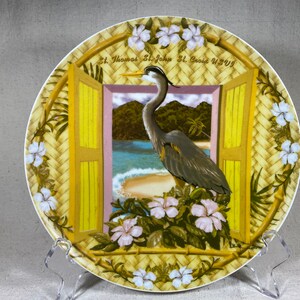 U.S. Virgin Islands Souvenir Plate Heron Shorebird Hibiscus St. Croix St. Thomas St. John Caribbean
