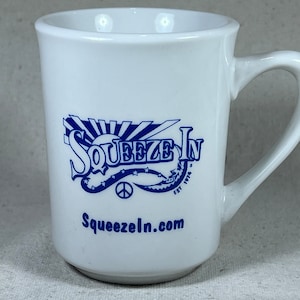 Squeeze In Restaurant Coffee Mug Blue on White