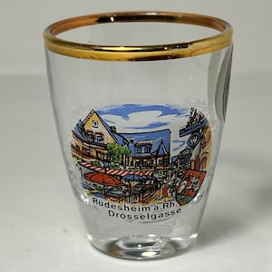 Vintage Rüdesheim am Rhein Germany Shot Glass Gold Rim TK Bavaria Decorated in Germany Made in France