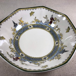 Antique Royal Doulton Ironstone Transferware Octagonal Finger Berry Bowl | Chinoiserie | Made in England | 5.75&quot;