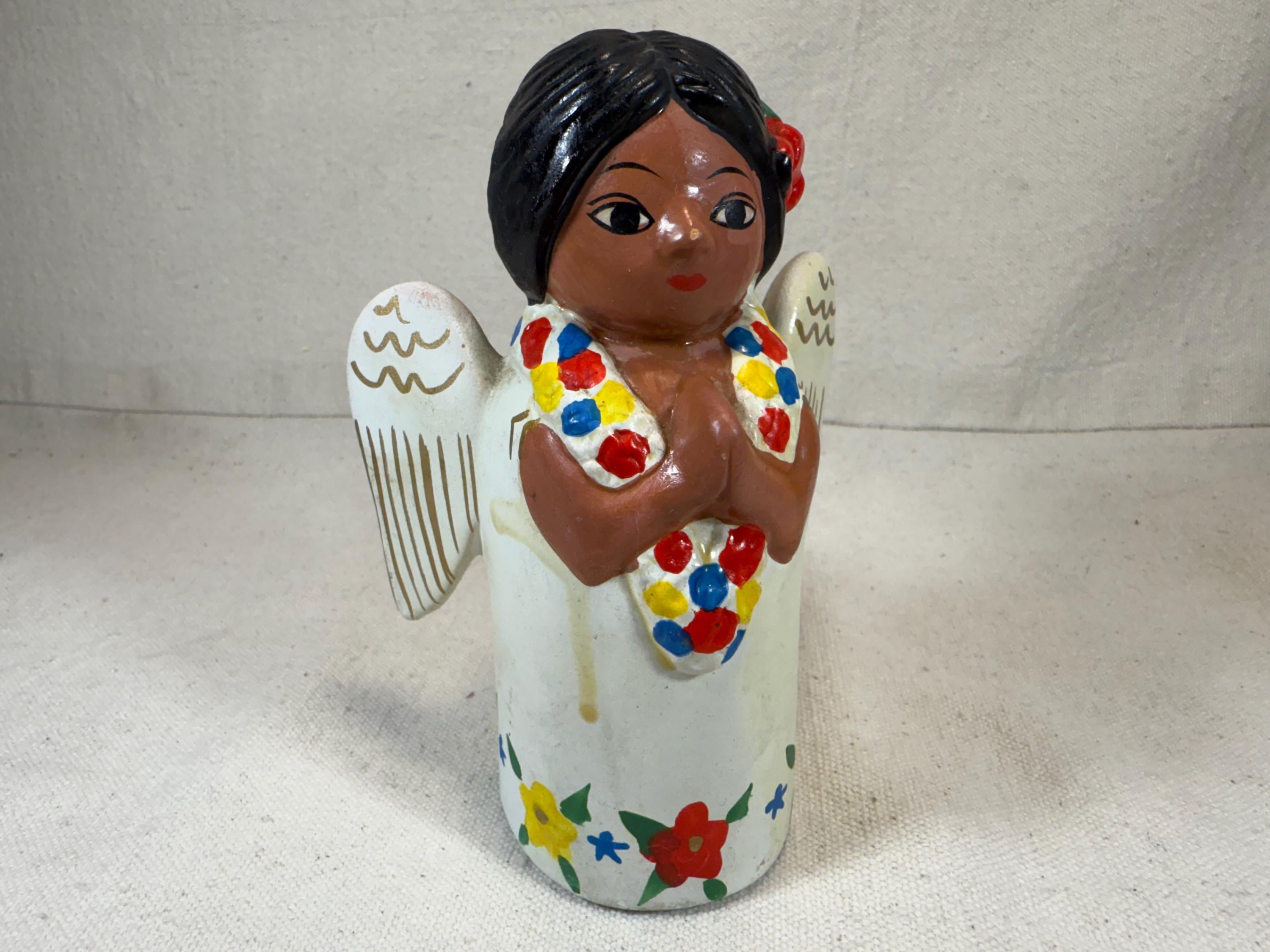 Vintage Mexican Handpainted Clay Angel 5” Figurine | Christian