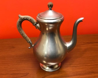 Vintage Royal Holland Lidded Pewter Pitcher with Beautiful Unique Wood Handle | Mid Century Dutch Netherlands | Stamped with Crown KMD TIEL