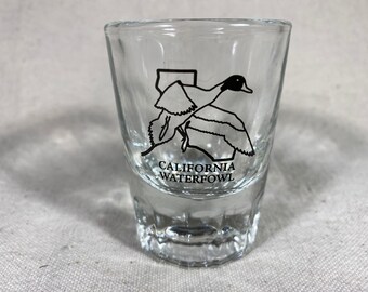 Vintage California Waterfowl Heavy Shot Glass Black Duck Home Bar Made in USA