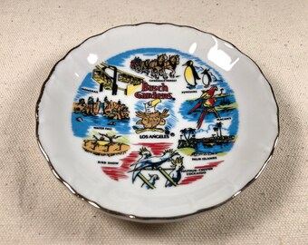 Rare Vintage Souvenir Busch Gardens Los Angeles Ashtray Coin Ring Dish | Gold Trim | Japan