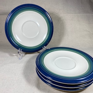 Pfaltzgraff Ocean Breeze Stoneware Saucers Blue & Green Band | Set of 4