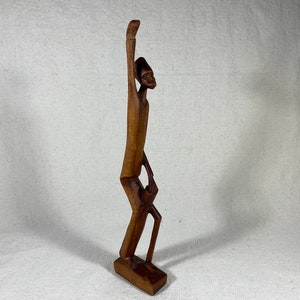 Vintage Hand-Carved Wood African Drum Figure Sculpture West Africa MCM Folk Art 11&quot;