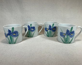 Vintage Takahashi San Francisco Irises Espresso Cups Demitasses Hand-Painted Flowers by Matsubara | Set of 4