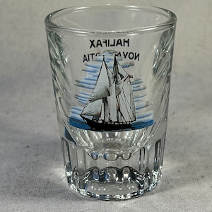 Vintage Halifax Nova Scotia Heavy Bottom Libbey Shot Glass Sailing Ship Canada