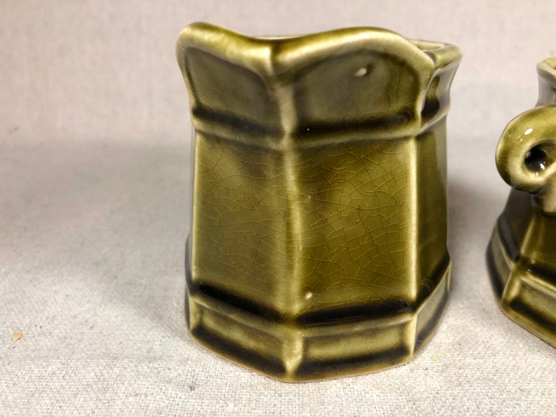 Mid-Century Japanese Ceramic Green Crackle Glaze Vintage Stone Craft by Royal Sealy Creamer /& Sugar Set Japan
