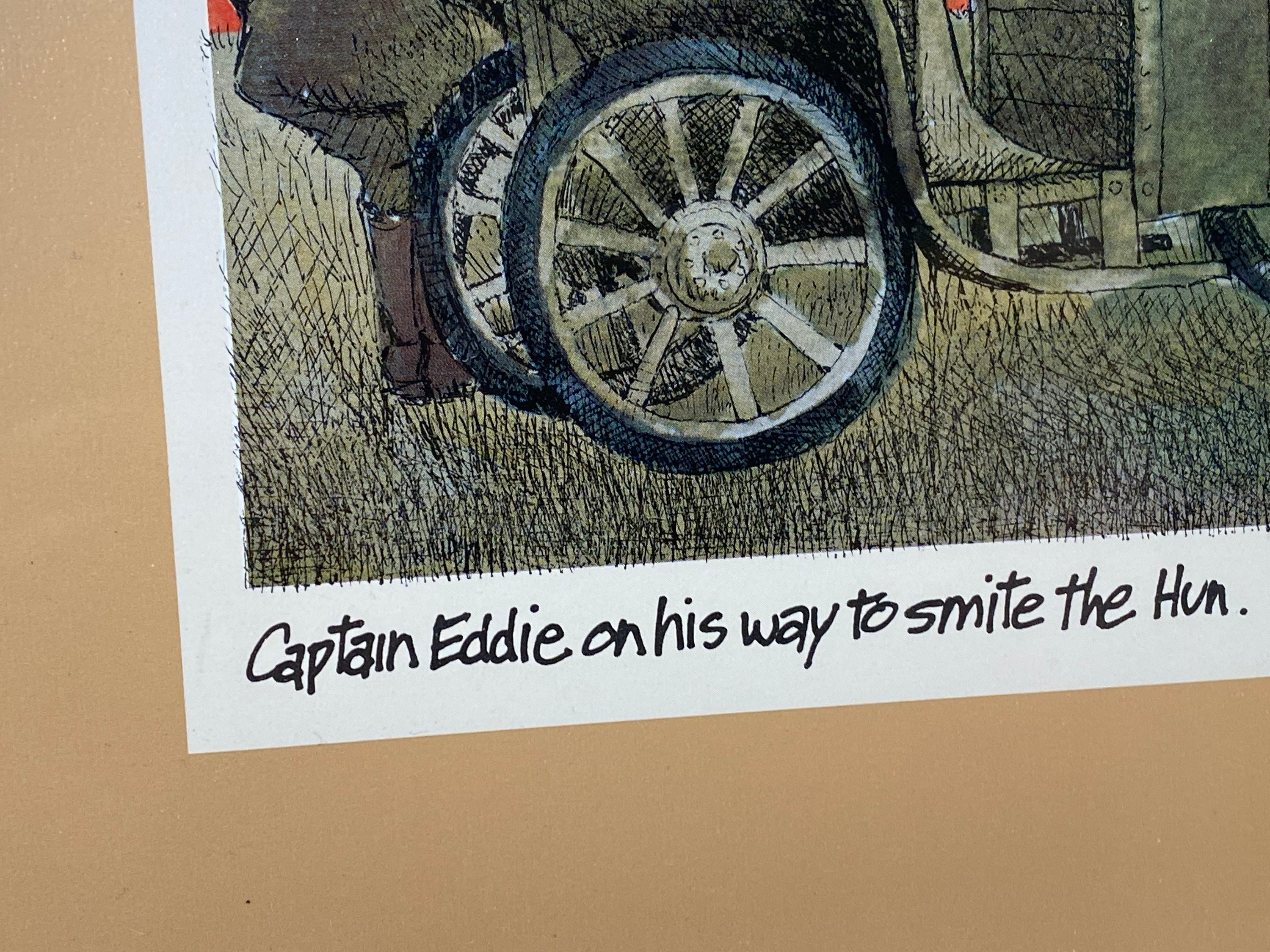 Vintage Kersten Brothers Aviation Print “Captain Eddie on His Way to Smite The Hun” World War I