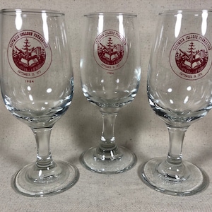 Three (3) Vintage Columbia College Foundation Wine Glasses | Sonora, California Sierra Nevada Gold Country 1984